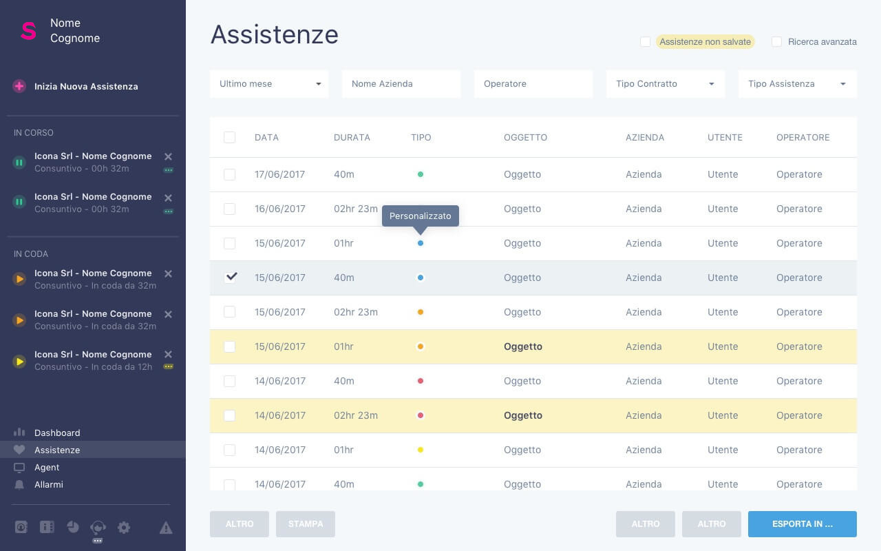 Elenco assistenze remote effettuate con Livecare Support