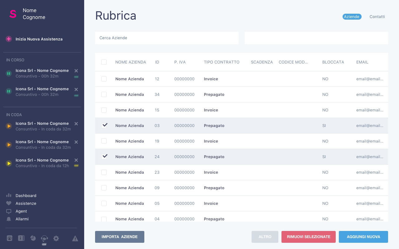 Rubrica clienti con Livecare Support